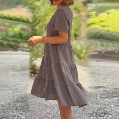 V-Ausschnitt Leinenkleid für Damen