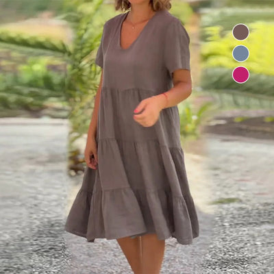 V-Ausschnitt Leinenkleid für Damen