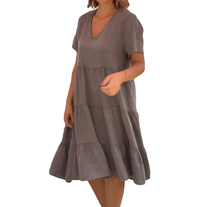 V-Ausschnitt Leinenkleid für Damen
