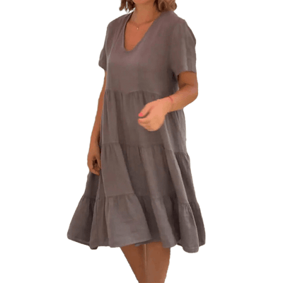 V-Ausschnitt Leinenkleid für Damen