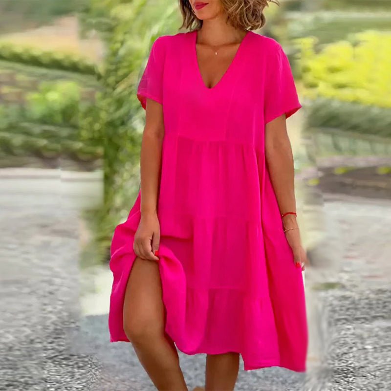 V-Ausschnitt Leinenkleid für Damen