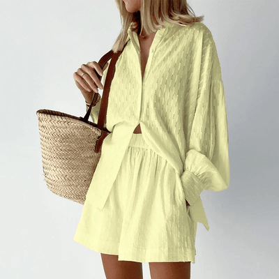 Hemd mit Knopfleiste und Shorts Set für Damen
