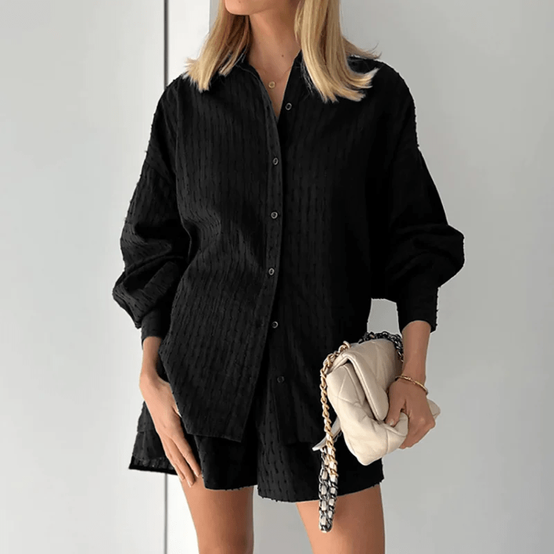 Hemd mit Knopfleiste und Shorts Set für Damen