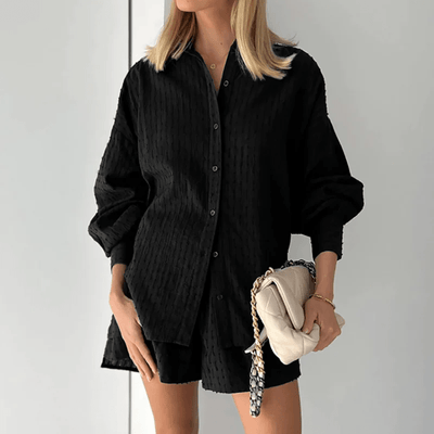 Hemd mit Knopfleiste und Shorts Set für Damen