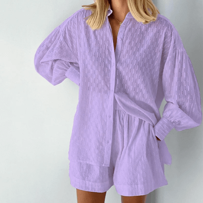 Hemd mit Knopfleiste und Shorts Set für Damen
