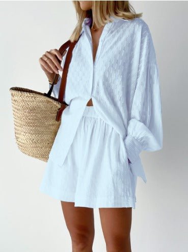 Hemd mit Knopfleiste und Shorts Set für Damen