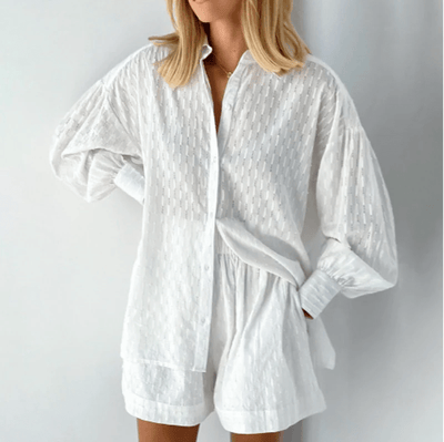 Hemd mit Knopfleiste und Shorts Set für Damen