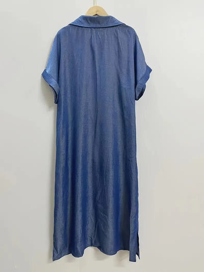 Denim Kleid mit Knöpfen und Tasche für Damen