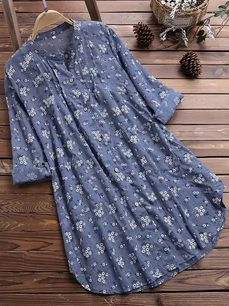 Langärmeliges Kleid mit Blumenmuster für Damen