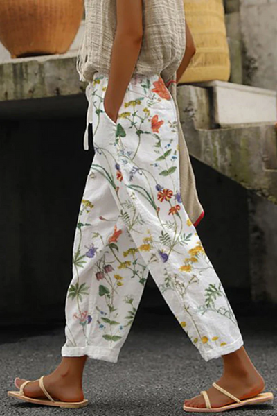 Damen Sommerhose mit grafischem Print und Taschen