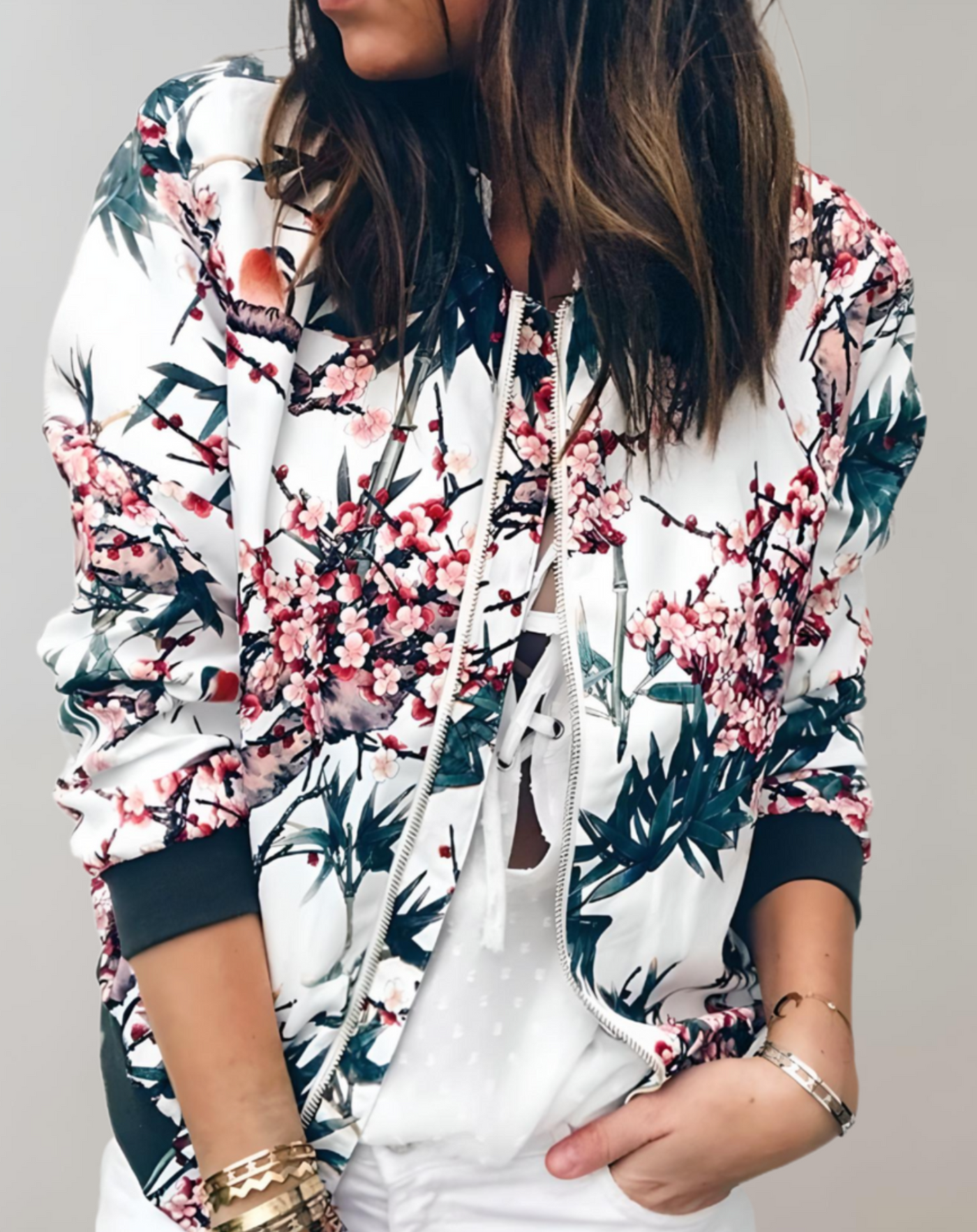 Bomberjacke mit Blumenmuster für Damen