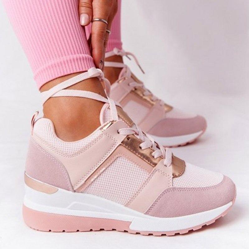 Damen Sneakers mit Schnürverschluss und Wedge-Platform-Sohle