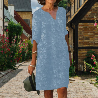 Damen Sommer-Mini-Kleid mit V-Ausschnitt und Blumenmuster