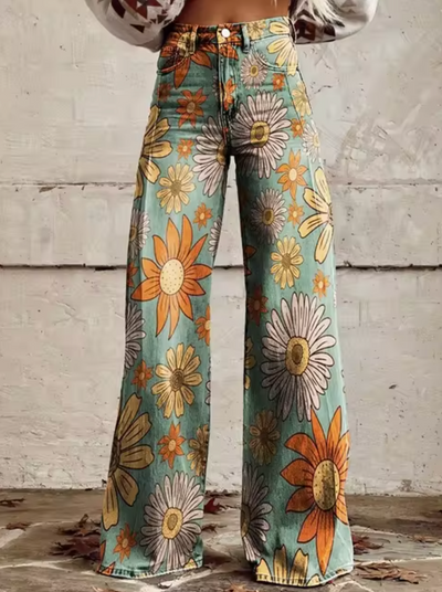 Damen High-Waisted Denim Jeans mit Grafikdrucken