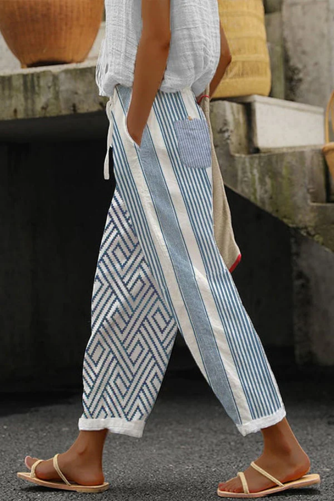 Damen Sommerhose mit grafischem Print und Taschen