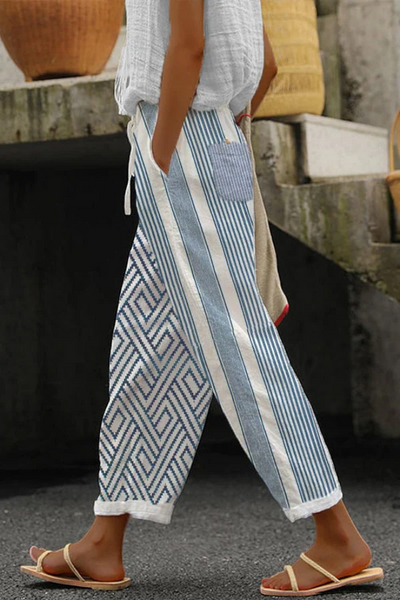 Damen Sommerhose mit grafischem Print und Taschen