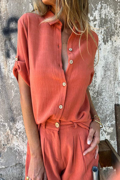 Leinenhemd und Shorts Set für Damen