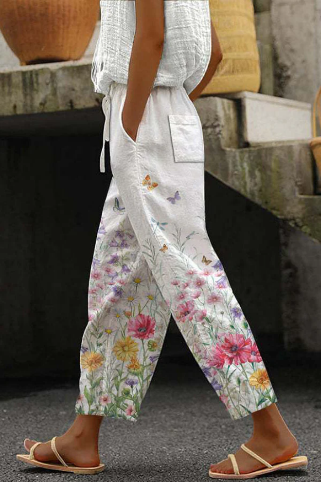 Damen Sommerhose mit grafischem Print und Taschen
